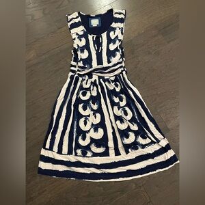 Anthropologie Maeve Navy and Beige Patterned Dress XS